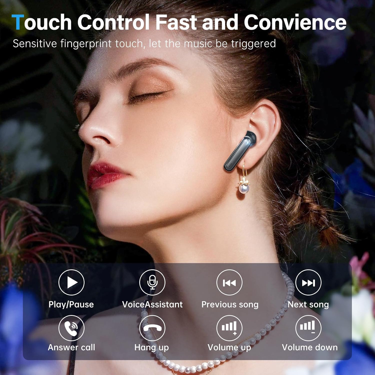 A10 Pro Wireless Earbuds, Bluetooth 5.3 Headphones HiFi Stereo 50H Playback LED Digital Display Ear Buds with ENC Noise Canceling Headset, IPX7 Waterproof Earphones for Gym/Running/Work - Black