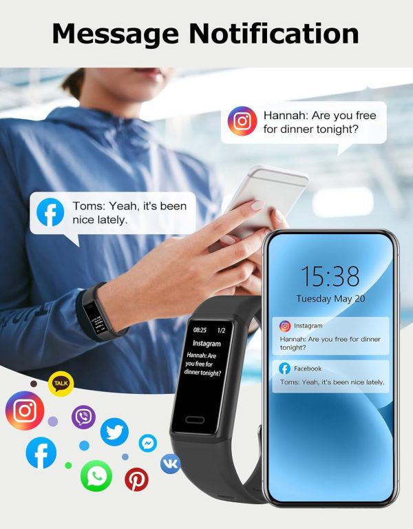 Fitness Tracker, Fitness Watches for Women Men Pedometer Watch with 24/7 Heart Rate Monitor Sleep Tracker Step/Calorie Counter Stopwatch IP68 Waterproof Activity Trackers (Dark Black)