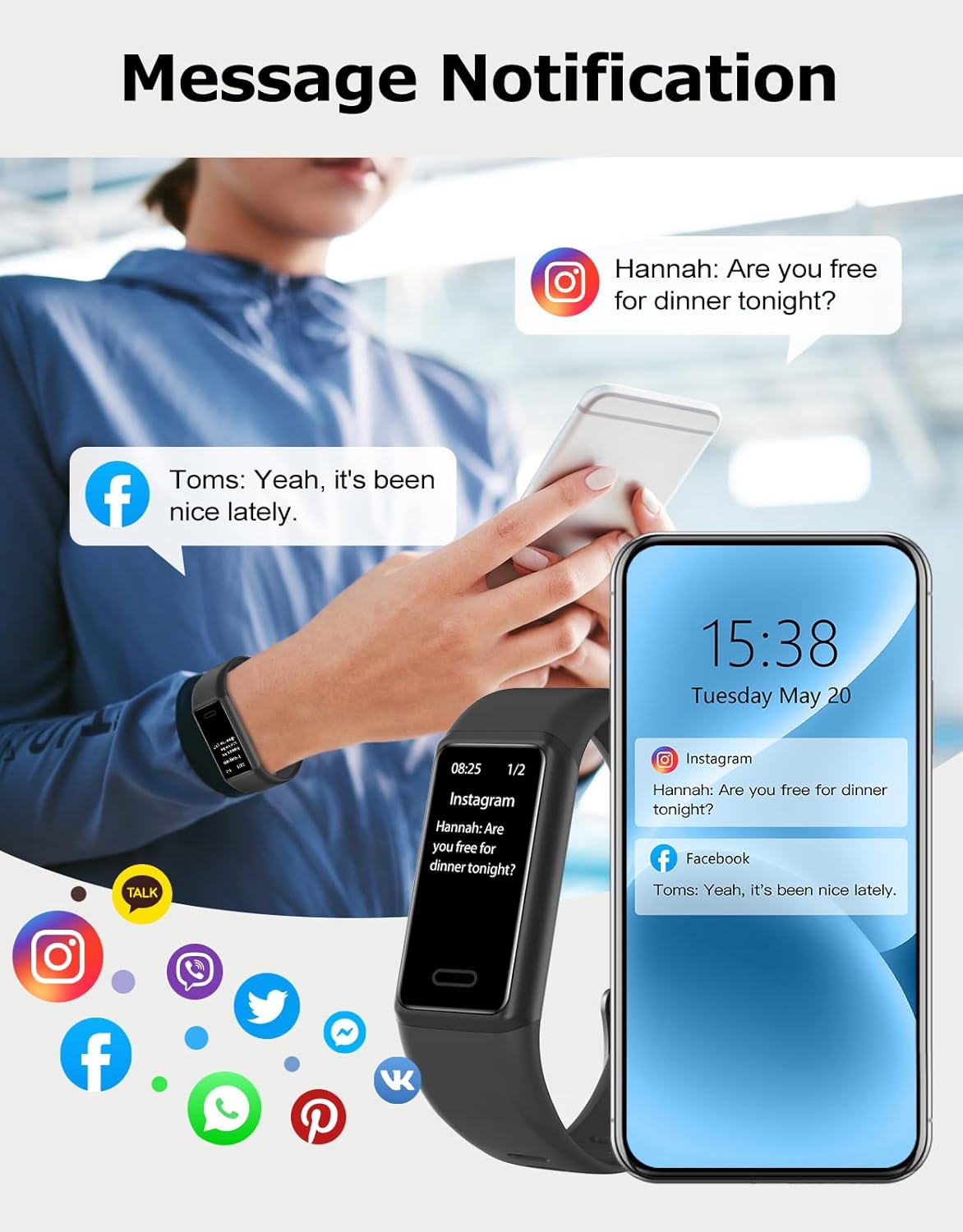 Fitness Tracker, Fitness Watches for Women Men Pedometer Watch with 24/7 Heart Rate Monitor Sleep Tracker Step/Calorie Counter Stopwatch IP68 Waterproof Activity Trackers (Dark Black)