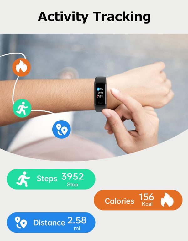 Fitness Tracker, Fitness Watches for Women Men Pedometer Watch with 24/7 Heart Rate Monitor Sleep Tracker Step/Calorie Counter Stopwatch IP68 Waterproof Activity Trackers (Dark Black)