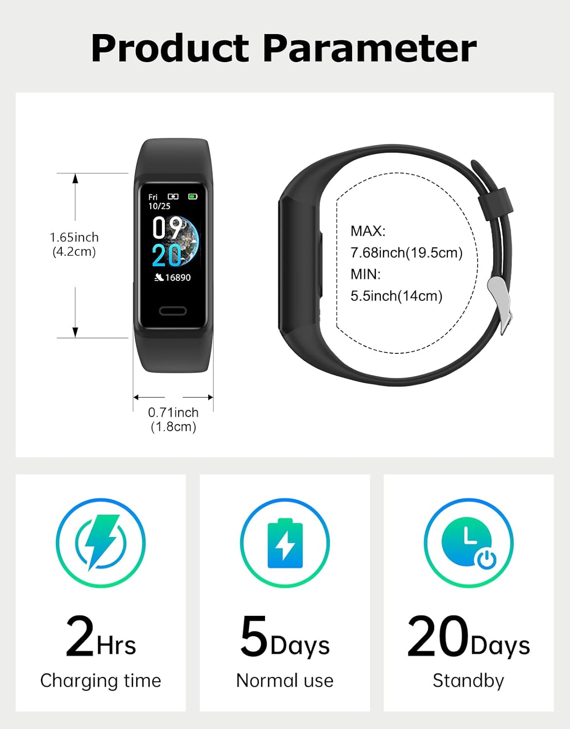 Fitness Tracker, Fitness Watches for Women Men Pedometer Watch with 24/7 Heart Rate Monitor Sleep Tracker Step/Calorie Counter Stopwatch IP68 Waterproof Activity Trackers (Dark Black)