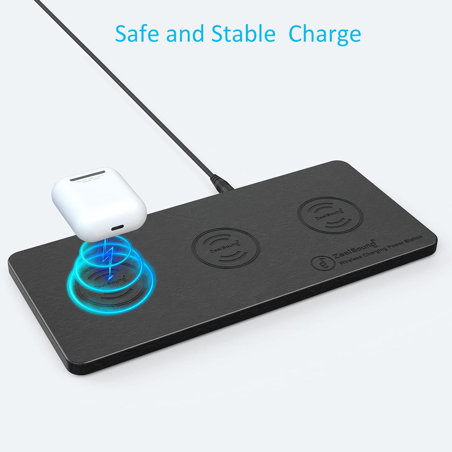 Wireless Charging Pad, ZealSound Ultra-Slim Triple Charger Station for Multiple 3 Devices & New Airpods Ultra Slim PU Leather Wireless Charging Mat W/AC Adapter for Smartphone Phone (Black)